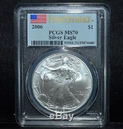 2006 $1 Silver American Eagle Pcgs Ms-70 First Strike Flag Label Trusted
