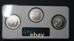 2006, 2007, 2008 W American Silver Eagle set of 3 in 1 slab NGC Graded MS70