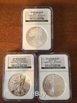 2006 20th Anniversary Set 3 Coin American Silver Eagle Proof NGC PF70/MS70 UNC