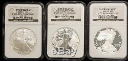 2006 3 Coin American Silver Eagle 20th Anniversary Set NGC MS69, PF69, PF70