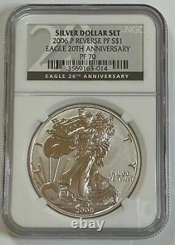 2006 3 Coin American Silver Eagle 20th Anniversary Set NGC PF69, MS70, PF70 READ