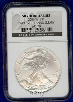 2006 (3 Piece) American Silver Eagle 20th Anniversary Set NGC MS70 & PF70