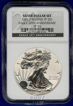 2006 (3 Piece) American Silver Eagle 20th Anniversary Set NGC MS70 & PF70