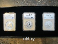 2006 American Eagle 20th Anniversary 3 Coin Silver Dollar Set NGC MS70 AMD PF70