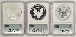2006 American Silver Eagle 20th Anniversary 3 Coin Set $1 NGC PF70 MS70 Reverse