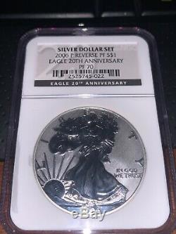 2006 American Silver Eagle 20th Anniversary 3 Coin Set PF70/MS70 NGC Certified