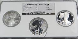 2006 American Silver Eagle 20th Anniversary Ngc 3 Coin Set Ms Pf 69