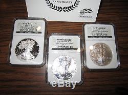 2006 American Silver Eagle 20th Anniversary Set 3 Coins NGC MS69, PR69, PR69UCAM