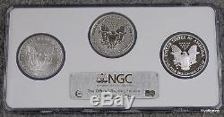 2006-P/W Proof Silver American Eagle 20th Anniversary 3-Coin Set NGC MS70 PF70
