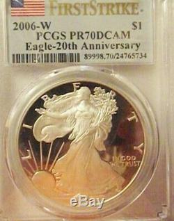 2006 Silver American Eagle 20th anniversary set. PCGS PR70, RP70, MS70 FS