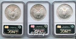 2006-W, 2007-W, and 2008-W American Silver Eagles Each Graded Ms 70 Early Release