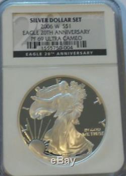 2006 W 20th Anniversary Silver American Eagle Dollar Set NGC MS69 / PF69 / PF69
