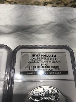 2006 W 20th Anniversary Silver American Eagle Dollar Set NGC MS70 / PF70 / PF70