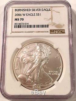 2006 W American Silver Eagle Ngc Ms 70 Burnished Brite Detailed! None Better