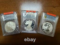 2006-W American Silver Eagle PCGS MS70 PR70 Rev PR70 20th Anniversary 3 Coin Set