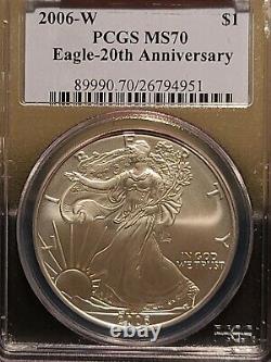 2006-W American Silver Eagle PCGS MS70 PR70 Rev PR70 20th Anniversary 3 Coin Set