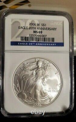 2006 W US American Eagle 20th Anniversary Gold & Silver 2 Coin Set NGC MS70 MS69