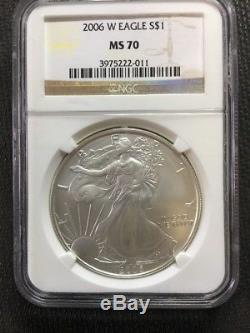 2006-w Burnished $1 American Silver Eagle Ngc Ms70 Brown Label Perfect Coin