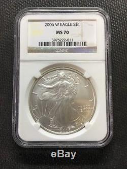 2006-w Burnished $1 American Silver Eagle Ngc Ms70 Brown Label Perfect Coin