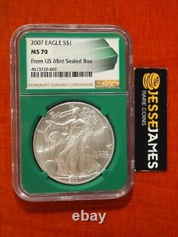 2007 $1 American Silver Eagle Ngc Ms70 From Us Mint Sealed Box Label Green Core