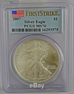 2007 American Silver Eagle Dollar Pcgs Ms70 Uncirculated First Strike Coin
