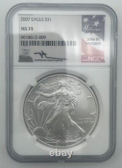 2007 American Silver Eagle Mercanti Hand Signed Flag Ngc Ms70