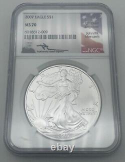 2007 American Silver Eagle Mercanti Hand Signed Flag Ngc Ms70