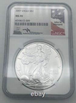 2007 American Silver Eagle Mercanti Hand Signed Flag Ngc Ms70