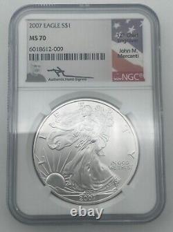 2007 American Silver Eagle Mercanti Hand Signed Flag Ngc Ms70