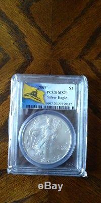 2007 American Silver Eagle Pcgs Ms70 First Strike And Pcgs Ms70 (both Coins)
