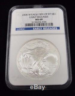2008 $1 AMERICAN SILVER EAGLE! NGC MS 69! EARLY RELEASES! REV of 07! CV4036