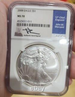 2008 American Silver Eagle Ngc Ms 70 Signed Mercanti Population Of 15