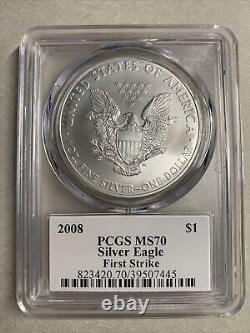 2008- American Silver Eagle- PCGS- MS70- First Strike- Cleveland/ Arrows- Pop 29