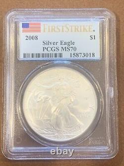 2008- American Silver Eagle- PCGS- MS70- First Strike- Spotted