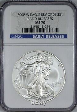 2008 American Silver Eagle Reverse of 2007 NGC MS70 Early Releases Scarce