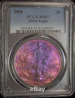 2008 PCGS MS67 Superb Gem Colorful Toned American Silver Eagle