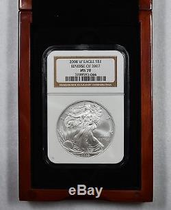 2008 Reverse 2007 One Ounce American Silver Eagle NGC MS70 with BOX BLAST WHITE