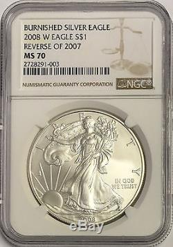 2008 Reverse of 2007 Burnished American Silver Eagle NGC Certified MS-70