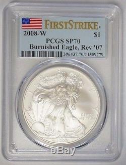2008 W $1 American Silver Eagle 1 oz PCGS SP70 First Strike Reverse of 07 MS70