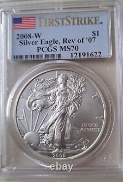 2008-W $1 American Silver Eagle Burnished Reverse of'07 PCGS MS70 FIRST STRIKE