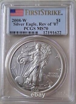 2008-W $1 American Silver Eagle Burnished Reverse of'07 PCGS MS70 FIRST STRIKE