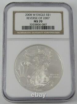 2008 W $1 American Silver Eagle NGC MS70 Reverse of 2007 3203806-087