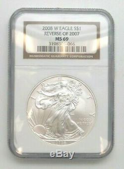 2008-W $1 American Silver Eagle Reverse of 2007 NGC MS69 Brown Label M578