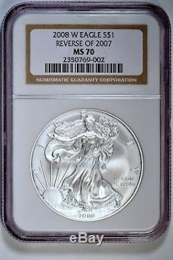 2008-W $1 Reverse of 2007 Silver American Eagle NGC MS70 #002