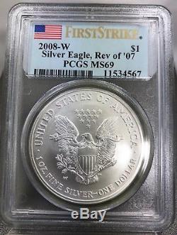 2008-W 1 oz American Silver Eagle Reverse of'07 PCGS MS69 First Strike