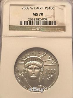 2008-W 1oz PLATINUM Bullion American Eagle $100 Coin MS70 NGC Certified Satin