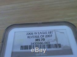 2008 W AMERICAN SILVER EAGLE $1 REVERSE OF 2007 NGC MS70 Brown Label 003