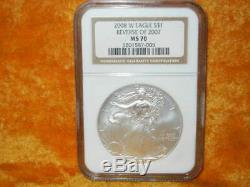 2008 W AMERICAN SILVER EAGLE NGC MS70 REVERSE of 2007 BROWN LABEL