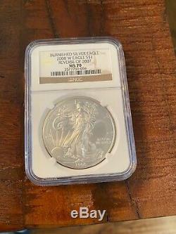 2008-W American Silver Eagle Burnished Reverse Of 2007 NCG MS-70