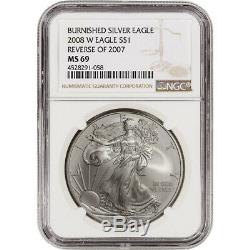 2008-W American Silver Eagle Burnished Reverse of 2007 NGC MS69